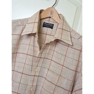 Vtg 70s Disco Western Rockabilly Shirt Royal Knight Mens Medium 15 Brown Orange